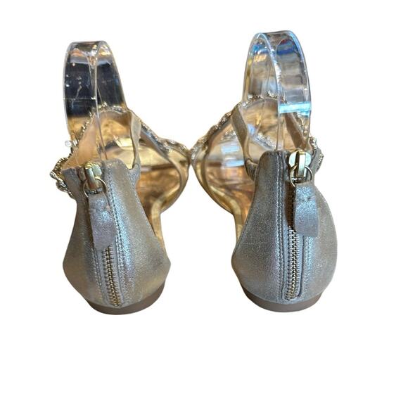 Badgley Mischka Women’s Size 8 Gold Leather Bejeweled Flat Sandals with Zip Heel - Picture 5 of 9